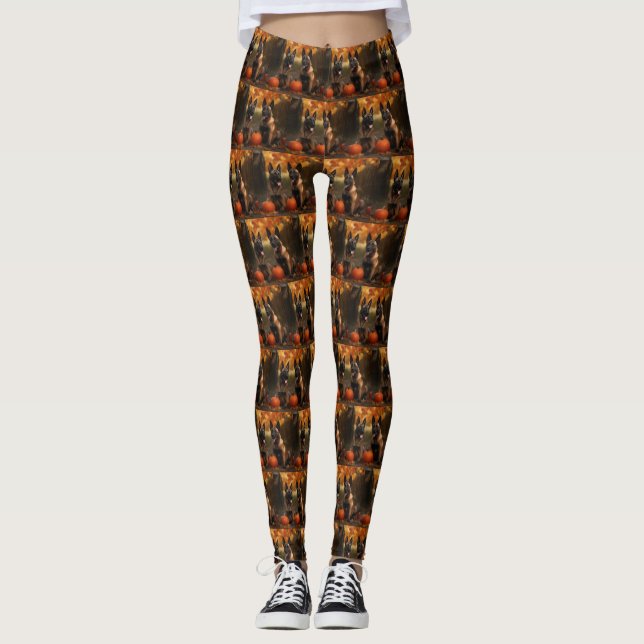 Leggings Belge Malinoi Puppy Automne Citrouille de plaisir (Devant)