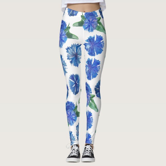 Leggings Belle aquarelle bleu cornfleurs (Devant)