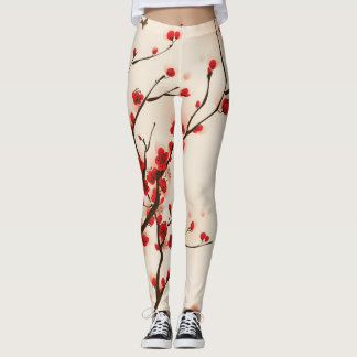 Leggings Belle aquarelle de fleur de prune au printemps