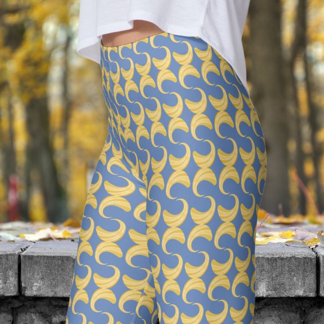 Leggings Belle Couleur Bleu et Or Motif (Golden Curves over Glaucous Blue Leggings)
