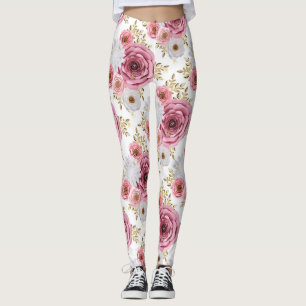 Leggings Belle couleur rose avec design floral Rose