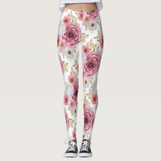 Leggings Belle couleur rose avec design floral Rose