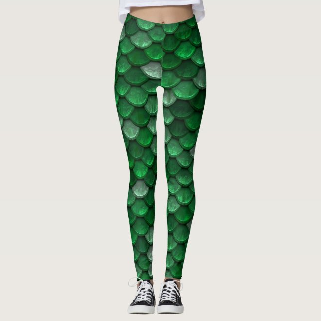 Leggings Belle échelle de sirène verte brillante (Devant)