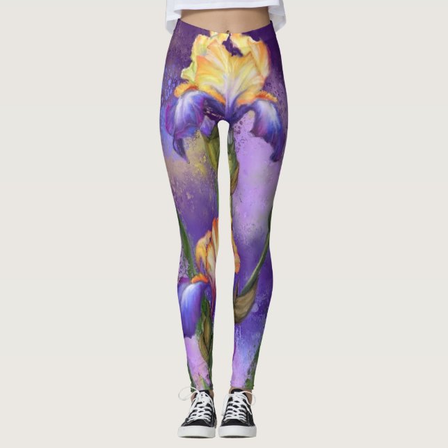 Leggings Belle Fleur d'Iris - Peinture D'Art Masquée (Devant)
