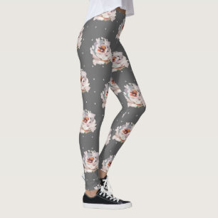 Leggings Belle florale Pastel avec points sur gris chic