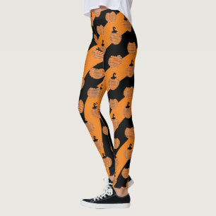 Leggings Belle Halloween Bande Citrouille Orange Noir