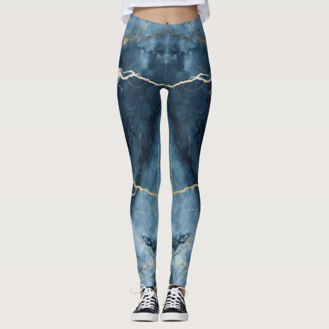Leggings Belle impression couleur marbre bleu (Devant)