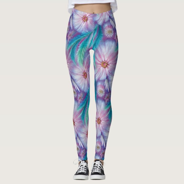 Leggings Belle Motif de plumes et fleurs (Devant)