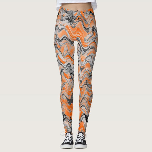Leggings Belle Motif Lumineux Orange Lavé Courbé (Devant)