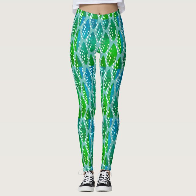 Leggings Belle Motif Verte Et Bleue (Devant)