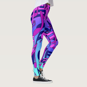 Leggings Belle Musique Notes Vives Rose Violet Bleu Aqua