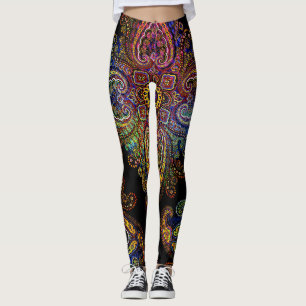 Leggings Belle Paisley multicolore sur fond noir