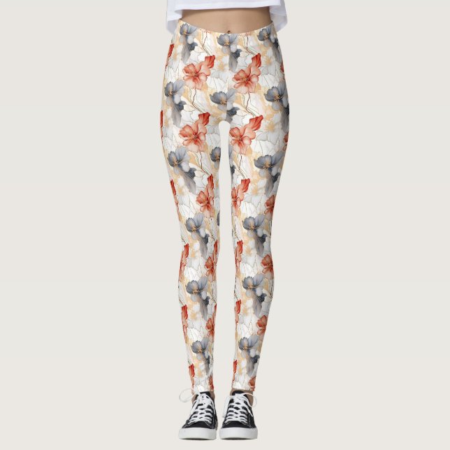 Leggings Belle Pêche féminine Bleu et Blanc Floral (Devant)