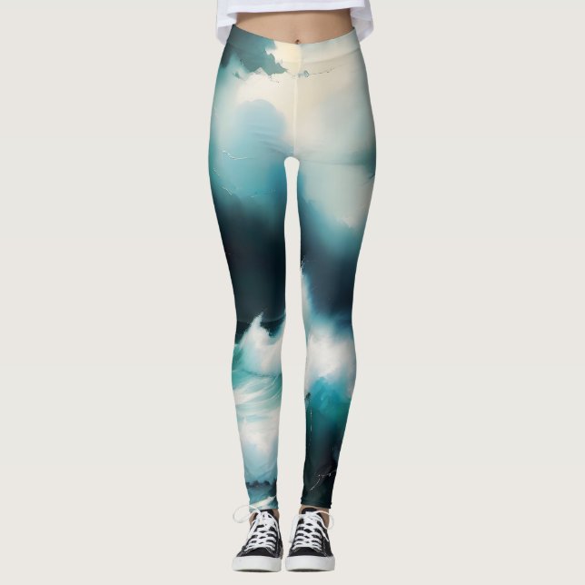 Leggings Belle peinture de vagues de l'Océan Bleu (Devant)