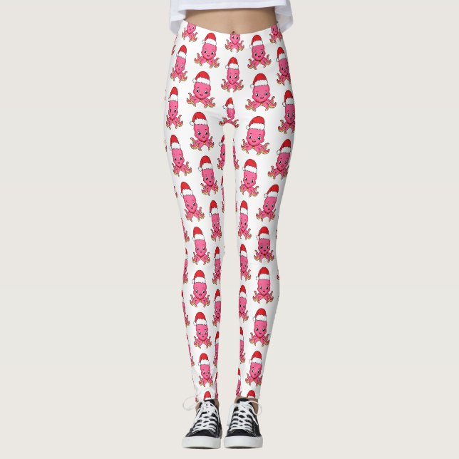 Leggings Belle pieuvre joyeuse en casquette de Noël (Devant)