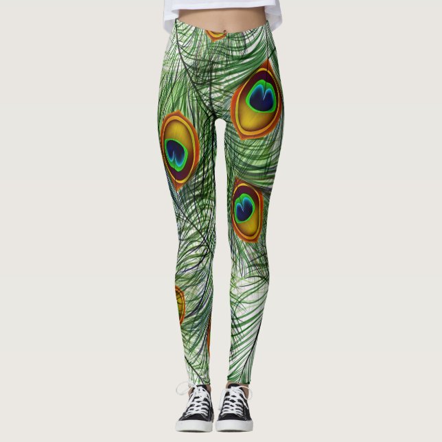 Leggings Belle plume verte de paon (Devant)