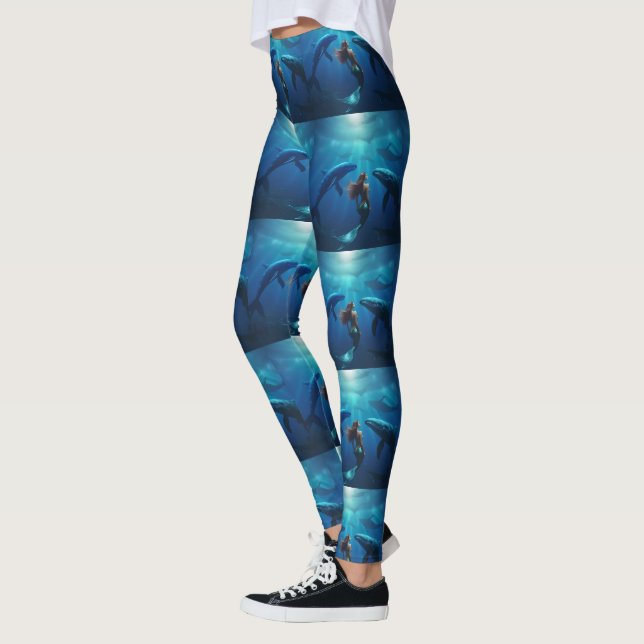 Leggings Belle Sirène Nager Avec Baleines À Bosse, (Gauche)