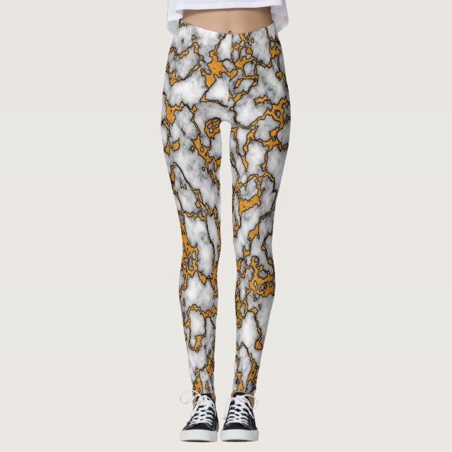 Leggings Belle texture en marbre blanc et or (Devant)
