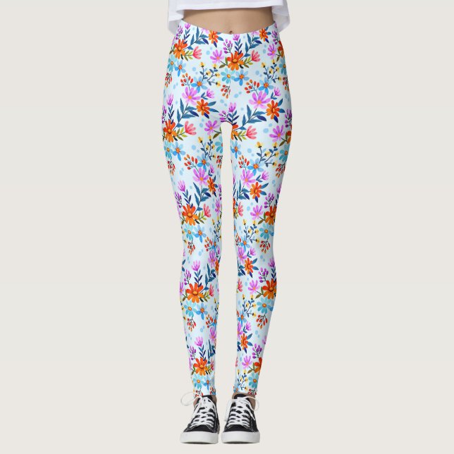 Leggings Belles Fleurs Et Motif Feuille (Devant)