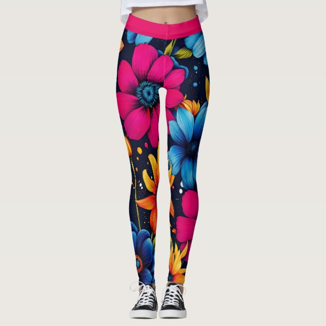 Leggings Belles fleurs et Roses sucrés (Devant)