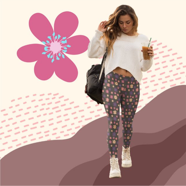 Leggings Belles fleurs sur arrière - plan brun foncé Motif (Créateur téléchargé)