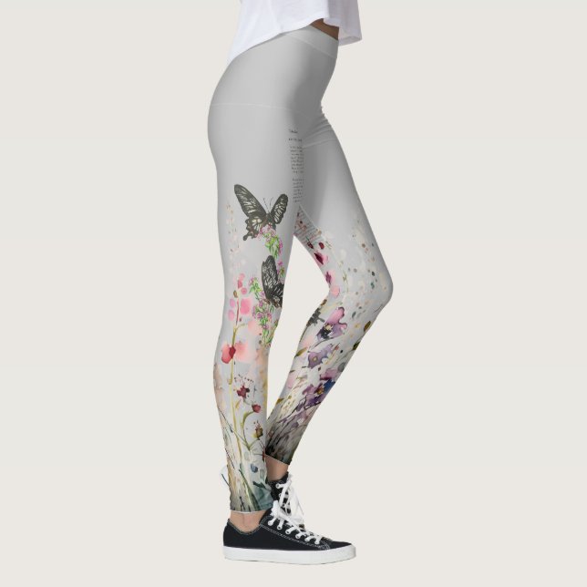 Leggings Belles papillons Roses de Ceylan peints à la main (Droite)