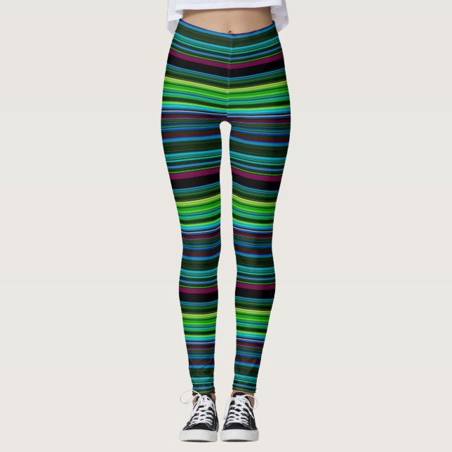 Leggings Belles rayures de néon coloré (Devant)