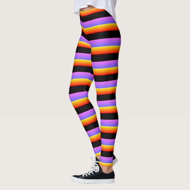 Leggings Belles Rayures Noir Orange Violet (Gauche)