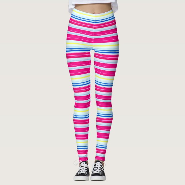 Leggings Belles rayures rose bleue (Devant)