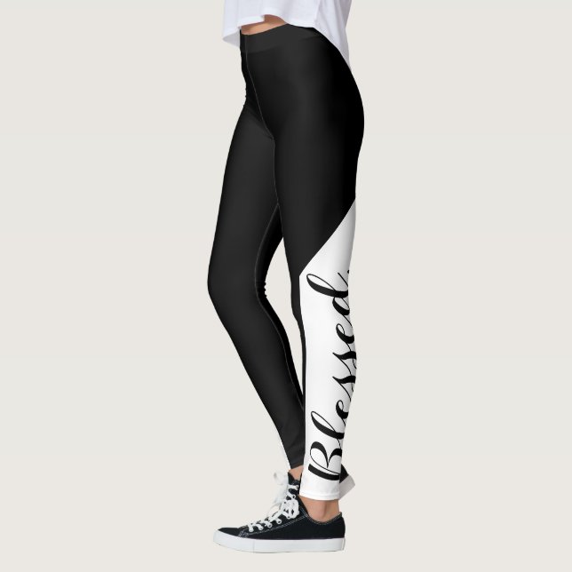 Leggings  Béni. Black White Modern Script Christian (Gauche)