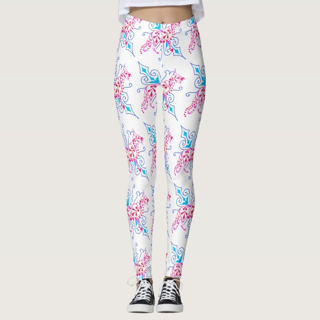 Leggings berger à fleurs rose et bleu (Devant)
