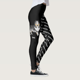 Leggings Berger bleu merle de dessin animé Sheltie & nom et