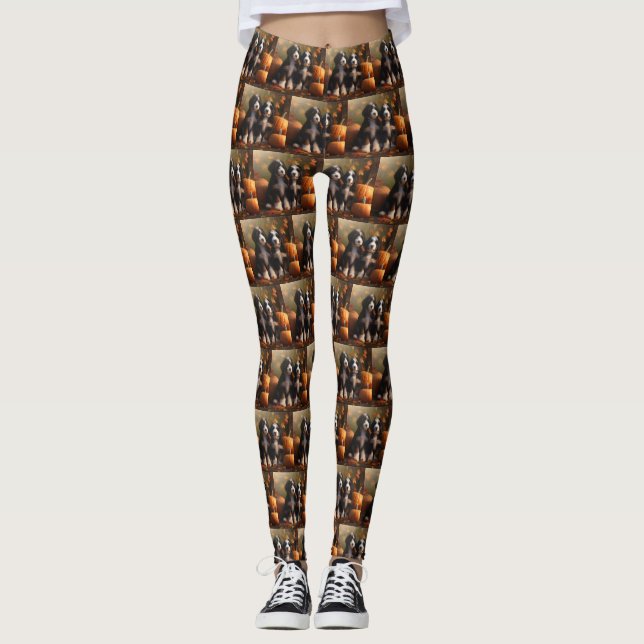 Leggings Bernedoodle Chiot Automne Citrouille de plaisir (Devant)