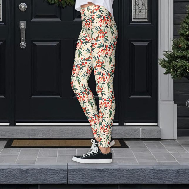 Leggings Berries de Noël Rouge moderne (Créateur téléchargé)