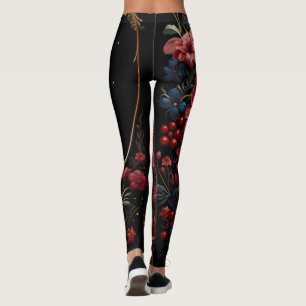 Leggings Berries, Fleurs, Ciel de minuit