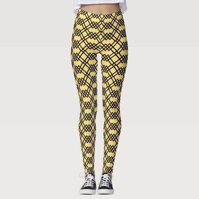 Leggings Beurre géométrique en treillis moderne jaune et no (Devant)