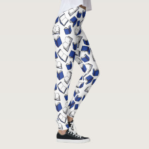 Leggings Bibliothécaire Lecteur de livres bleu et blanc Mot