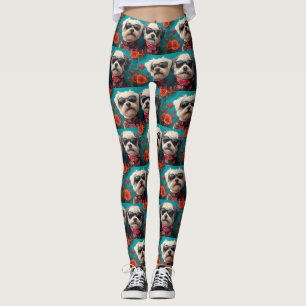 Leggings Bichon Frise avec coeur Roses Saint-Valentin