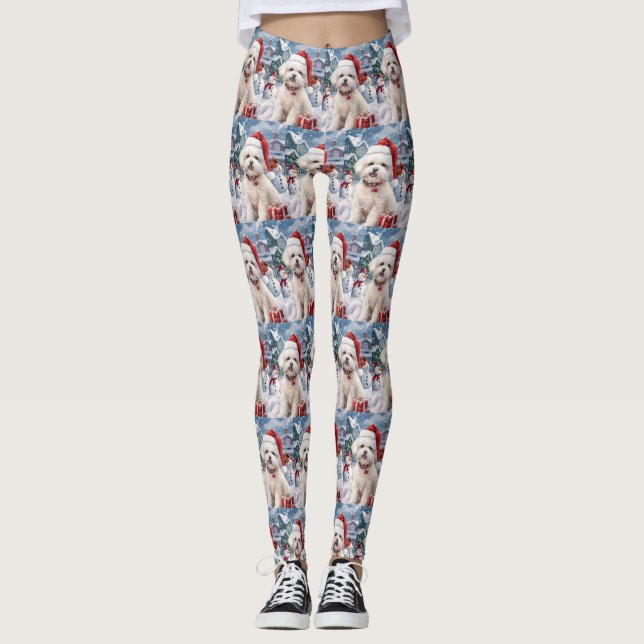 Leggings Bichon Frise Chien Hiver Merveilles Pays de Noël J (Devant)