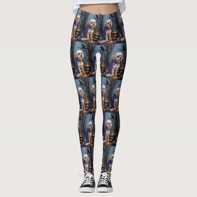 Leggings Bichon Frise Chien Whimsical Halloween Peinture (Devant)