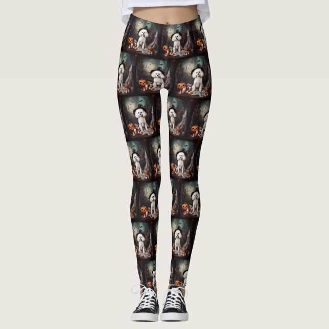Leggings Bichon Frise Citrouilles Halloween Épouvantable (Devant)