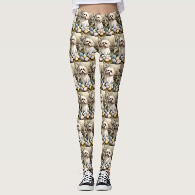 Leggings Bichon Havanais avec œufs de Pâques (Devant)