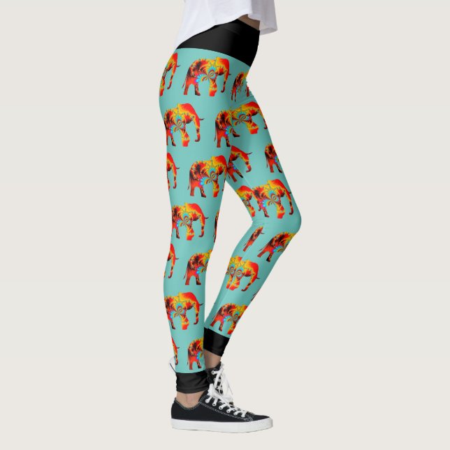 Leggings Bien-être animal - Silhouette éléphante Fractale 1 (Droite)