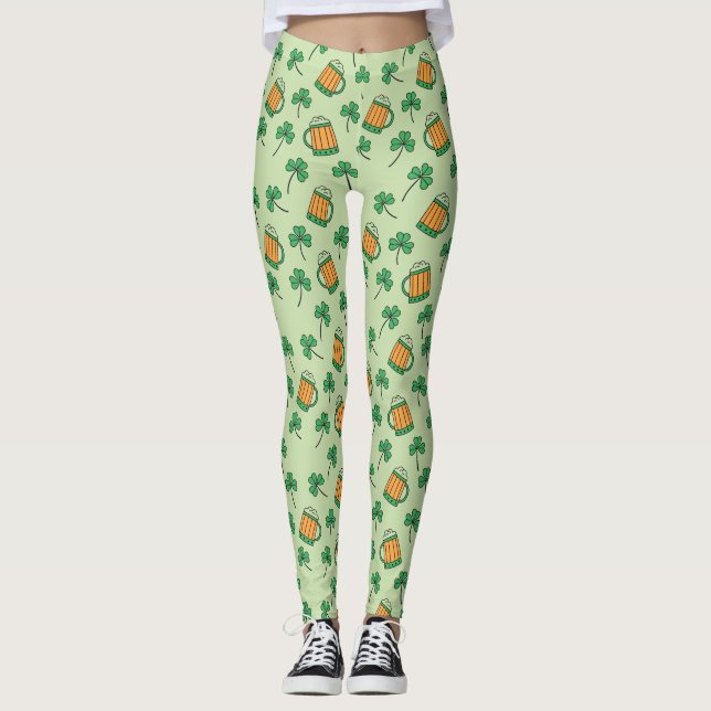 Leggings Bière et Motif Shamrock St Patrick's Day (Devant)