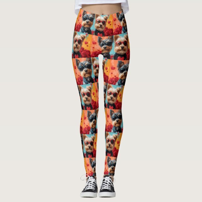 Leggings Biewer Terrier Avec Coeur Roses Saint-Valentin (Devant)