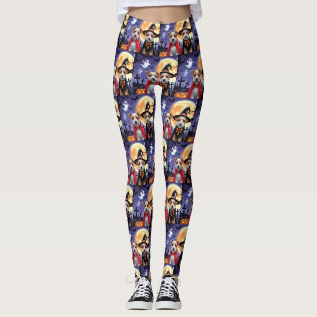 Leggings Biewer Terrier Chiens Citrouille Halloween Funny (Devant)
