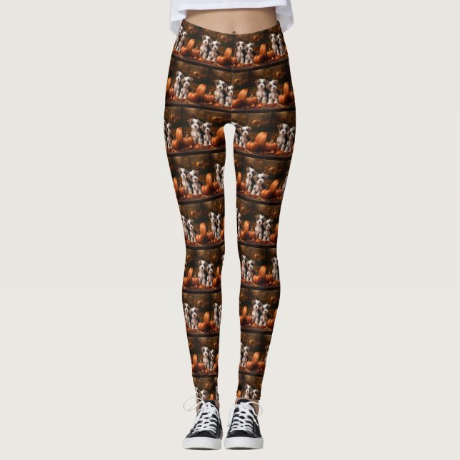 Leggings Biewer Terrier Chiot Automne Citrouille délice (Devant)
