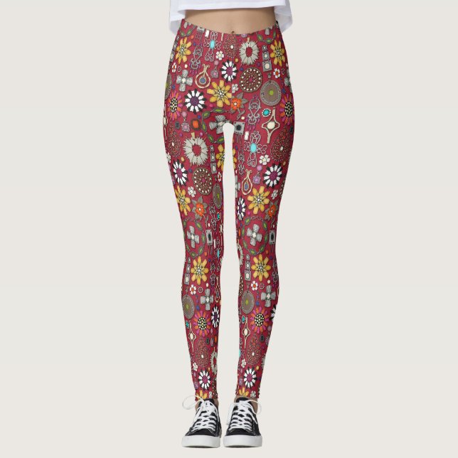 Leggings bijou boho trésor rouge (Devant)