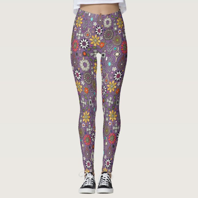 Leggings bijoux boho trésors lilas (Devant)