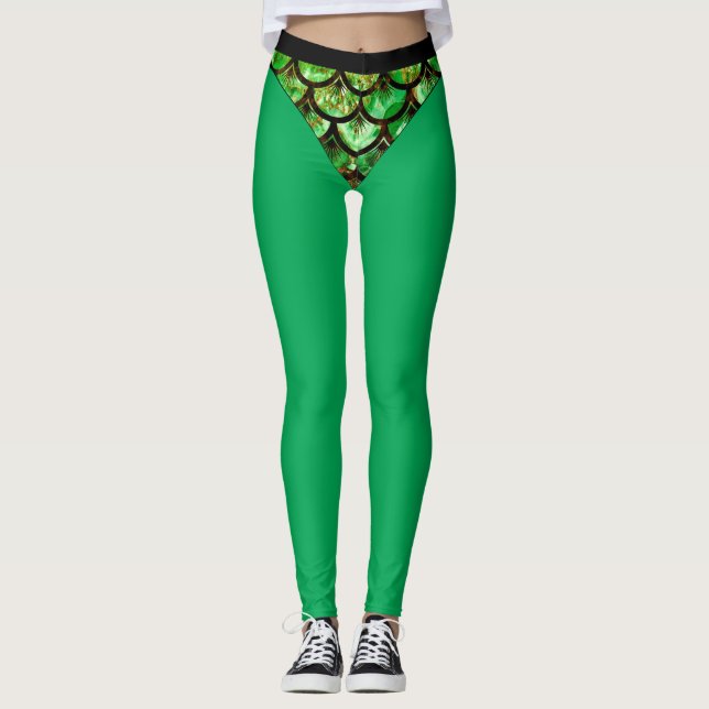 Leggings Bikini à l'échelle de poisson vert (Devant)